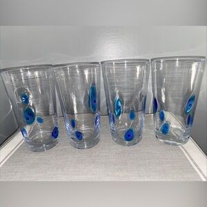 Peacock Blue Patterned Glass 8” Tumblers
Set of Four